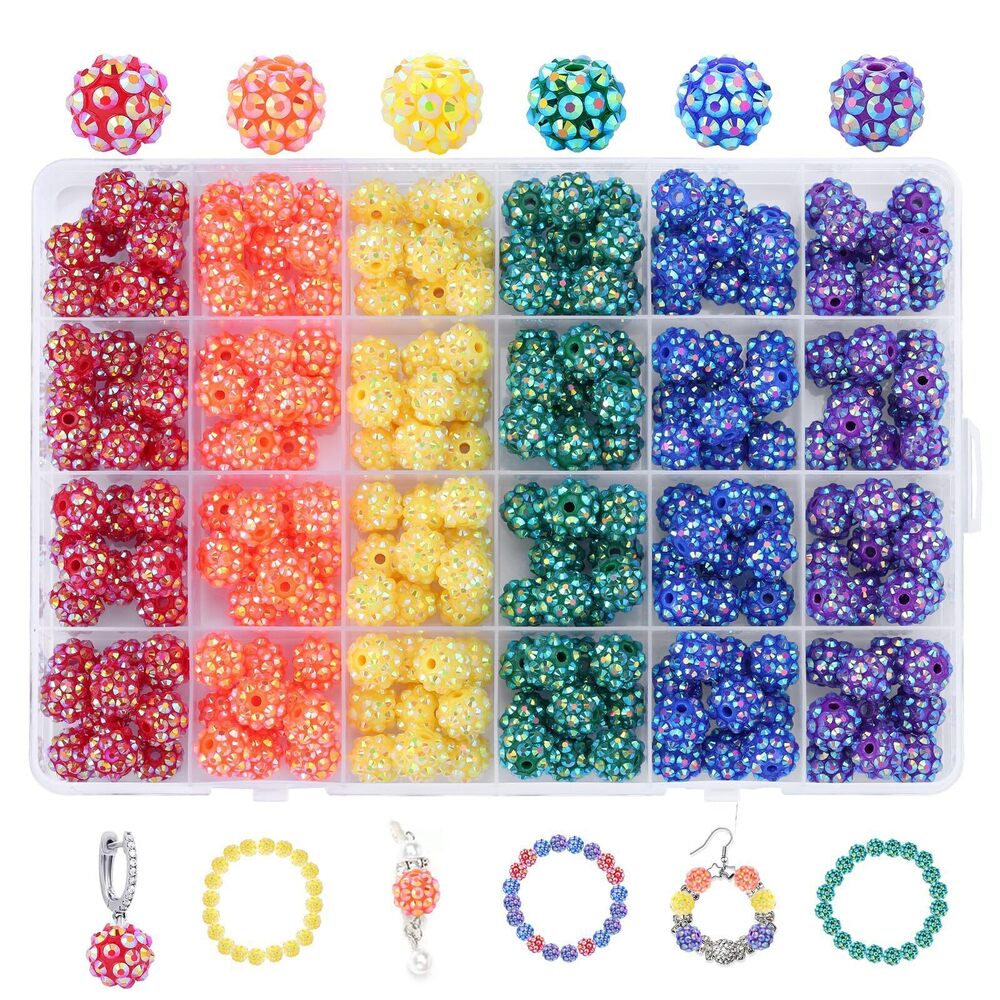 6782 240pcs 10mm Rhinestone Beads for Jewelry Making, Resin Bling Clay